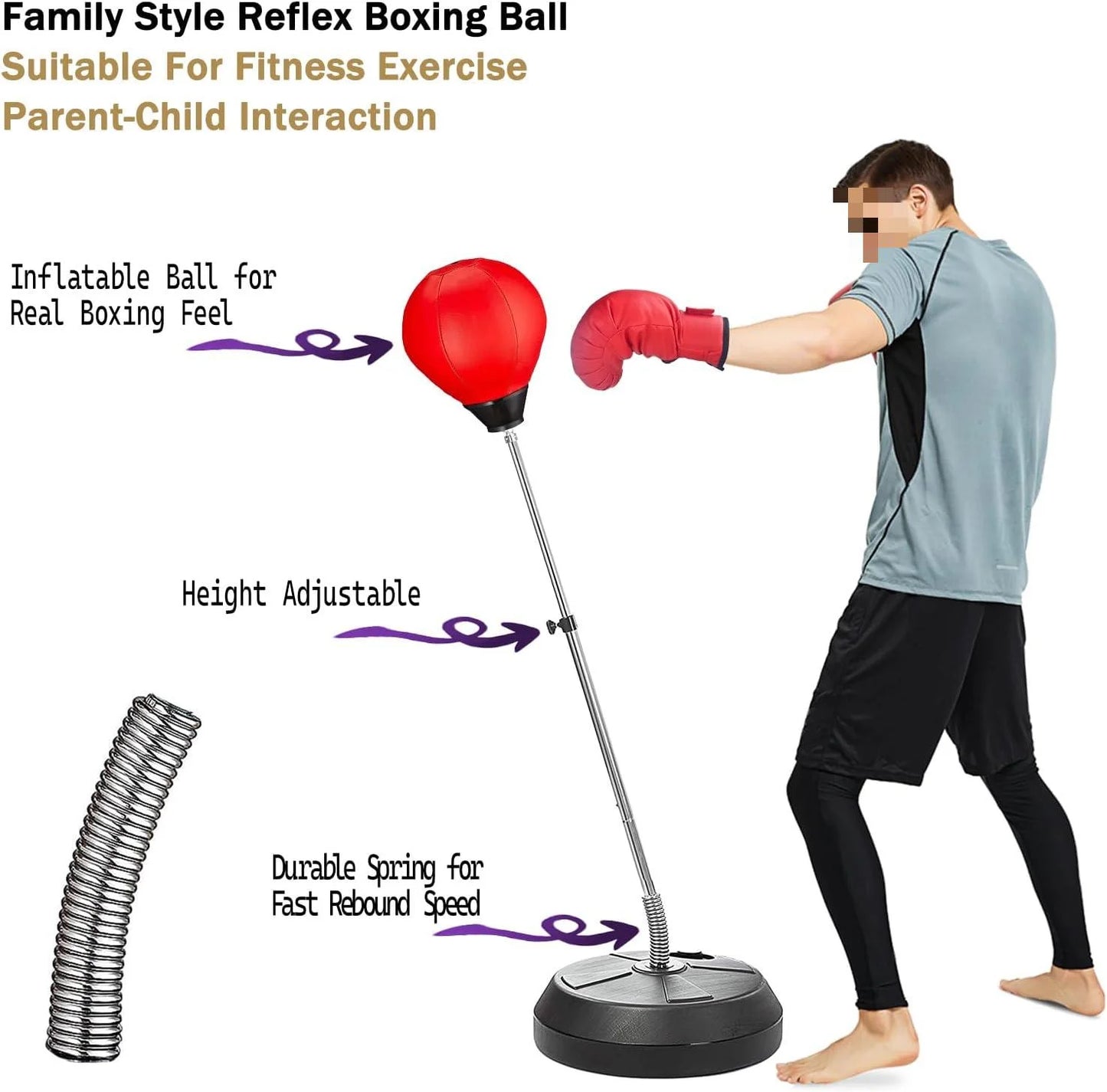 55-Inch Freestanding Punching Bag with Stand & Gloves, Height-Adjustable, Adult Boxing Set for Fitness & Martial Arts Training