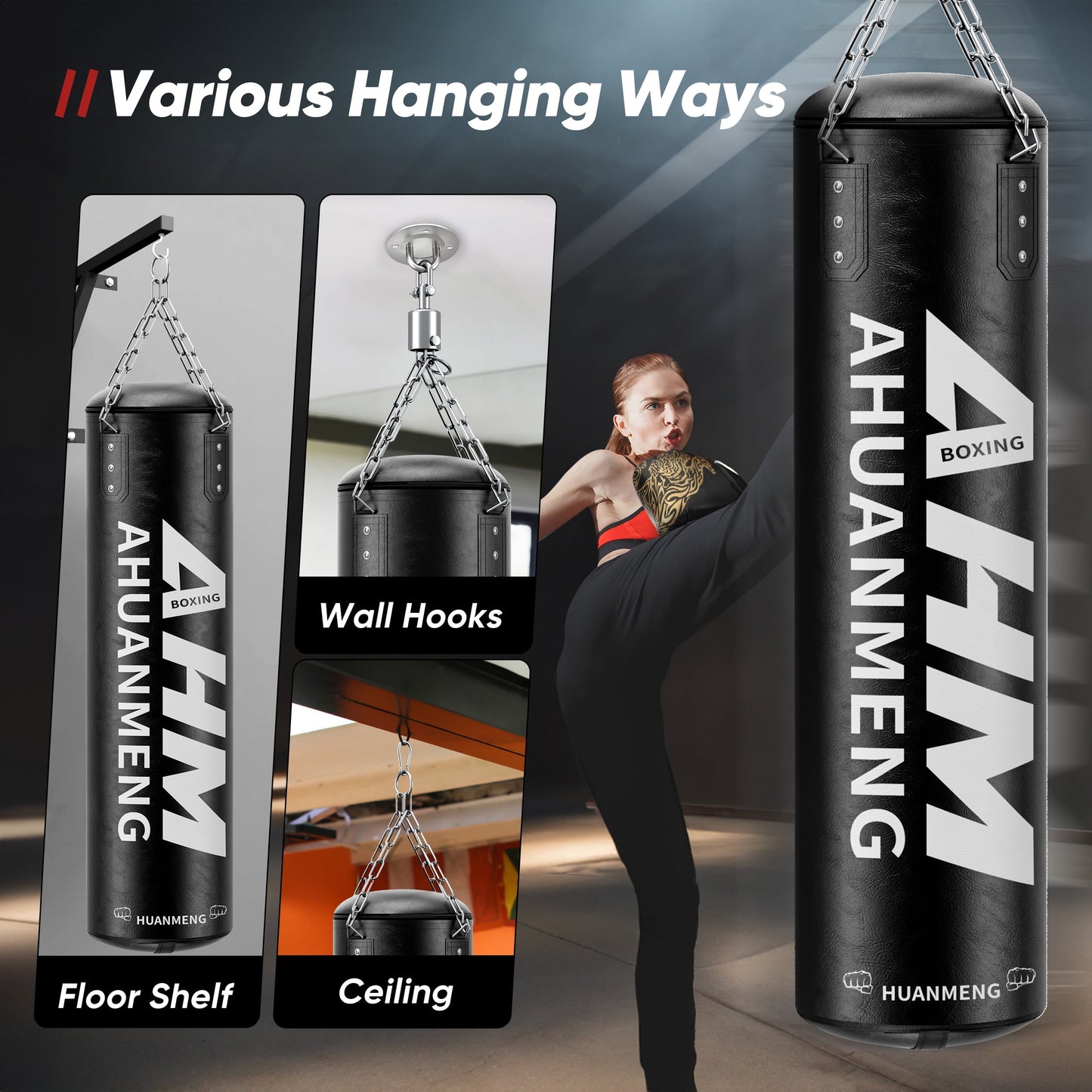 4FT PU Heavy Punching Bag Set for Adults with 12oz Gloves - MMA, Kickboxing, Home Gym Training Kit