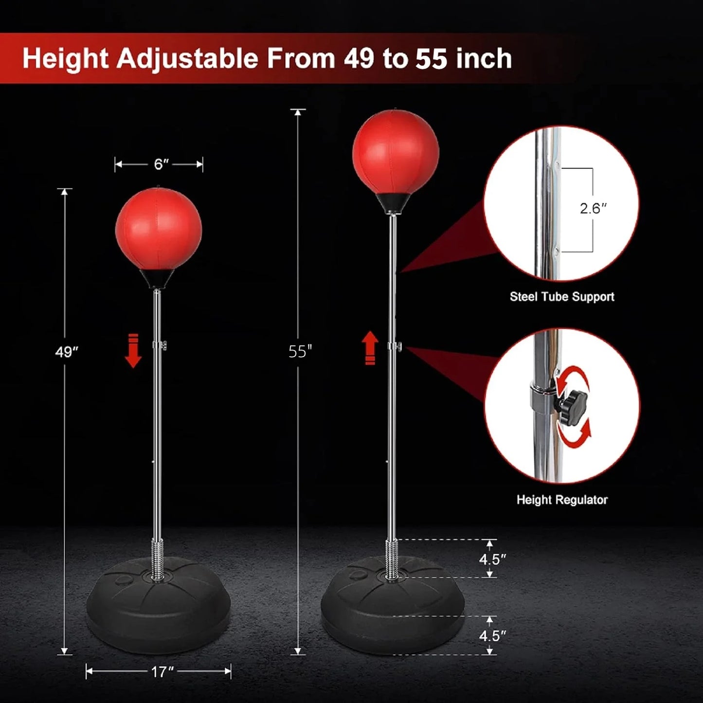 55-Inch Freestanding Punching Bag with Stand & Gloves, Height-Adjustable, Adult Boxing Set for Fitness & Martial Arts Training
