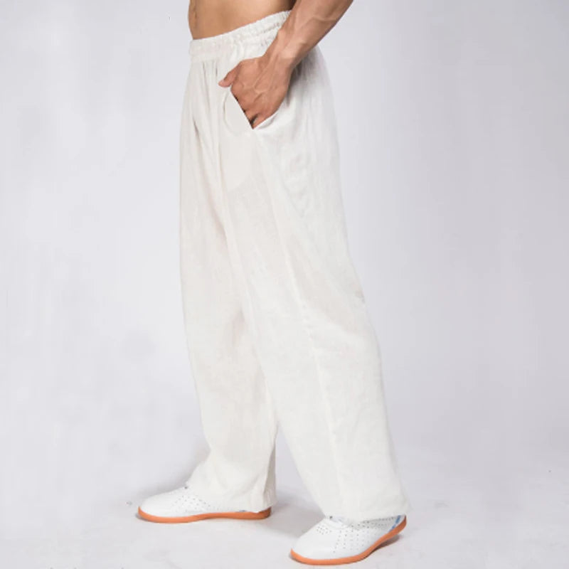 Loose Cotton Linen Tai Chi Bloomers - Men's Kung Fu & Yoga Practice Pants for Martial Arts & Running