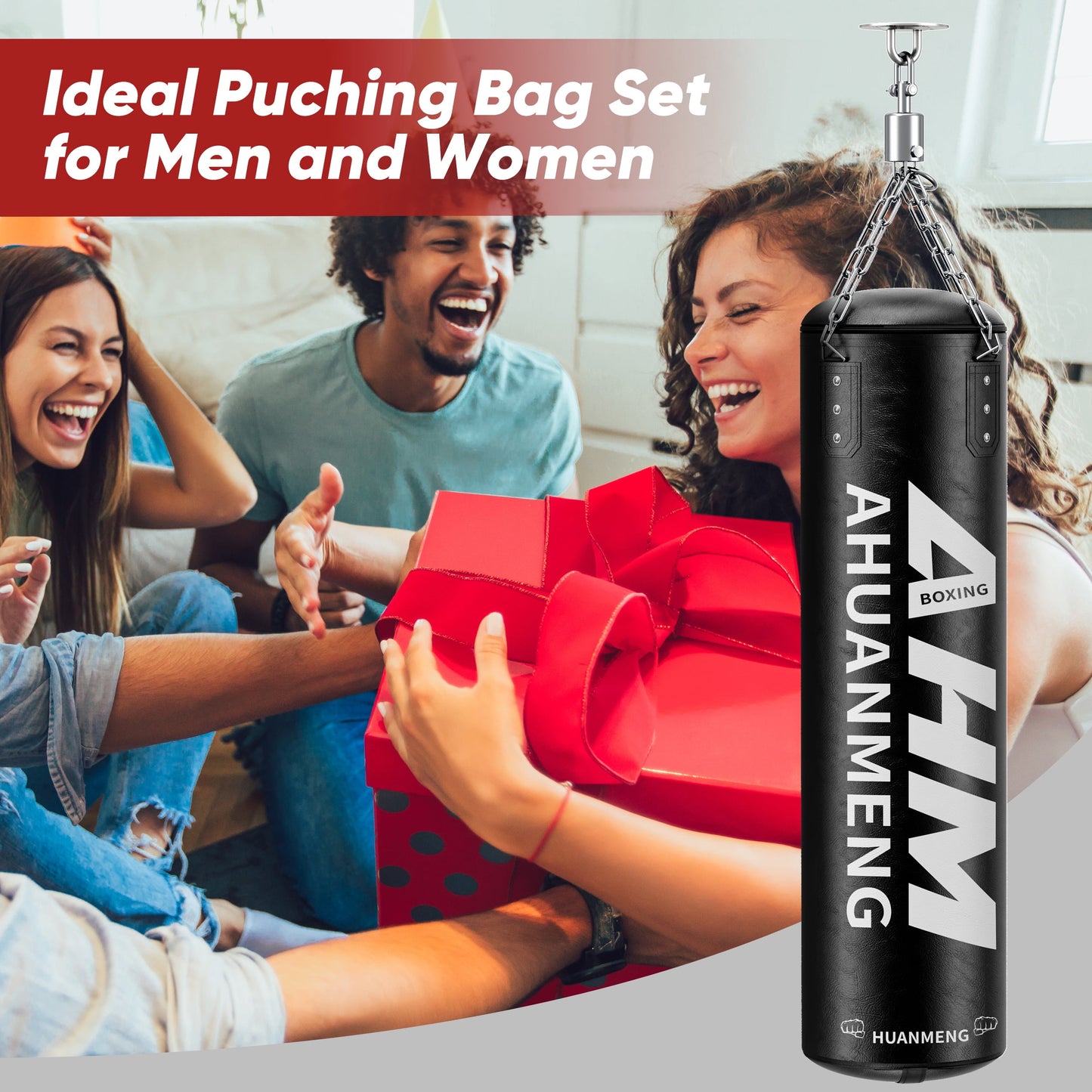 4FT PU Heavy Punching Bag Set for Adults with 12oz Gloves - MMA, Kickboxing, Home Gym Training Kit