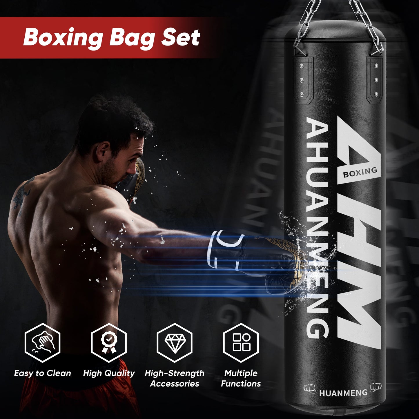 4FT PU Heavy Punching Bag Set for Adults with 12oz Gloves - MMA, Kickboxing, Home Gym Training Kit
