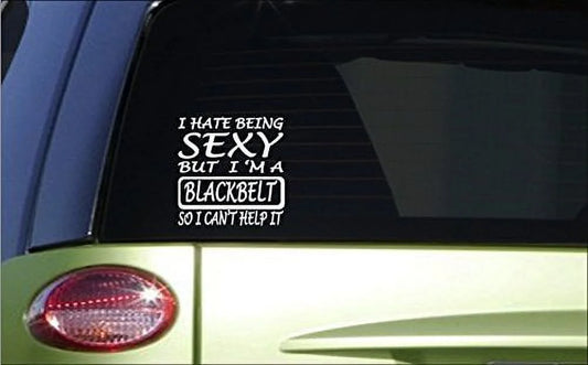 "Hate Being Sexy, But I'm a Black Belt" - 6 Inch Martial Arts Bumper Sticker Decal
