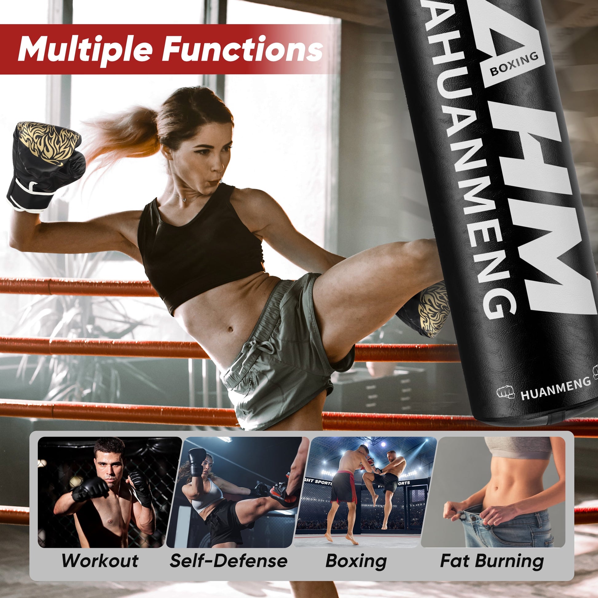 4FT PU Heavy Punching Bag Set for Adults with 12oz Gloves - MMA, Kickboxing, Home Gym Training Kit