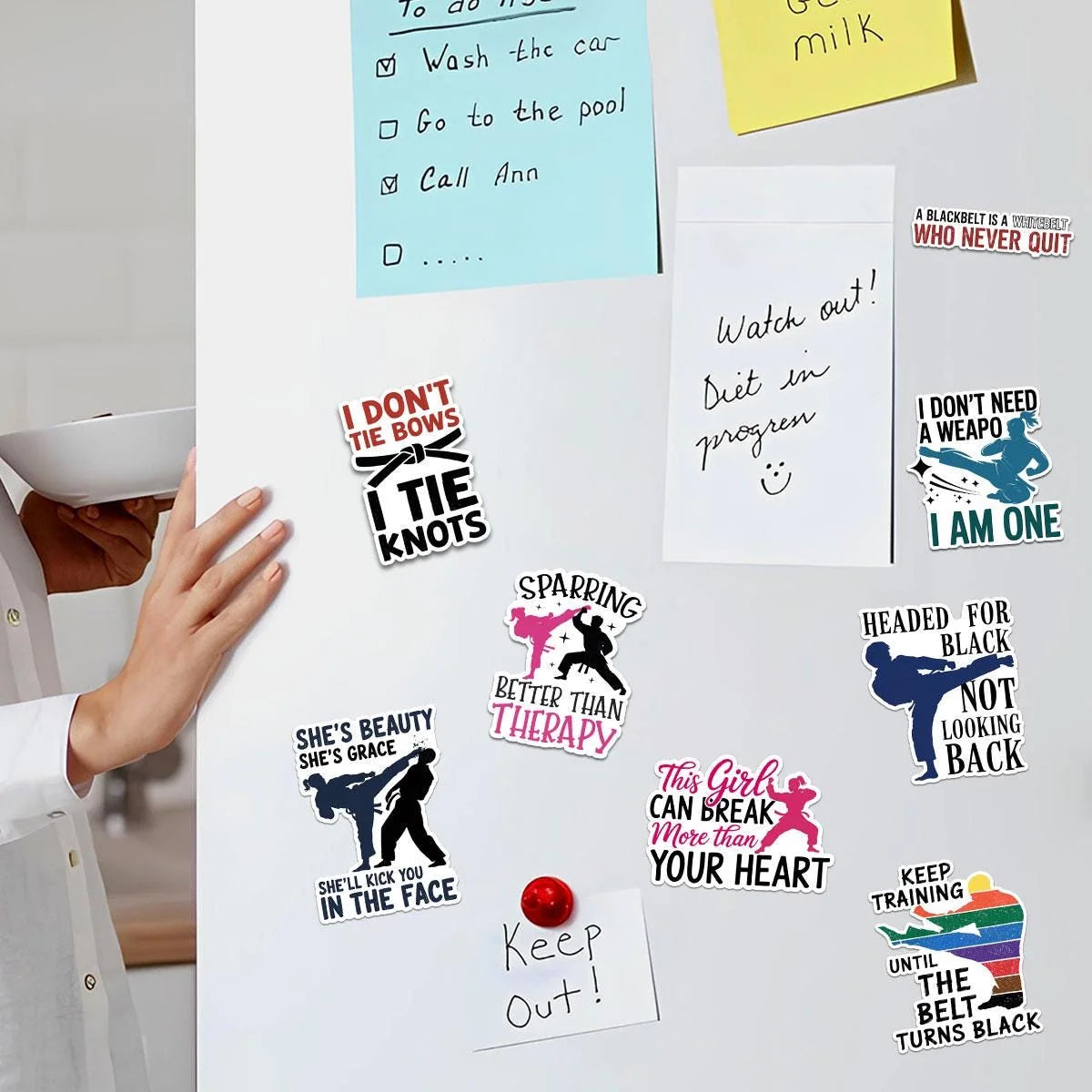 10 Martial Arts Stickers - Karate & Taekwondo Vinyl Decals, Black Belt Quotes, Fighter Girl Motivation