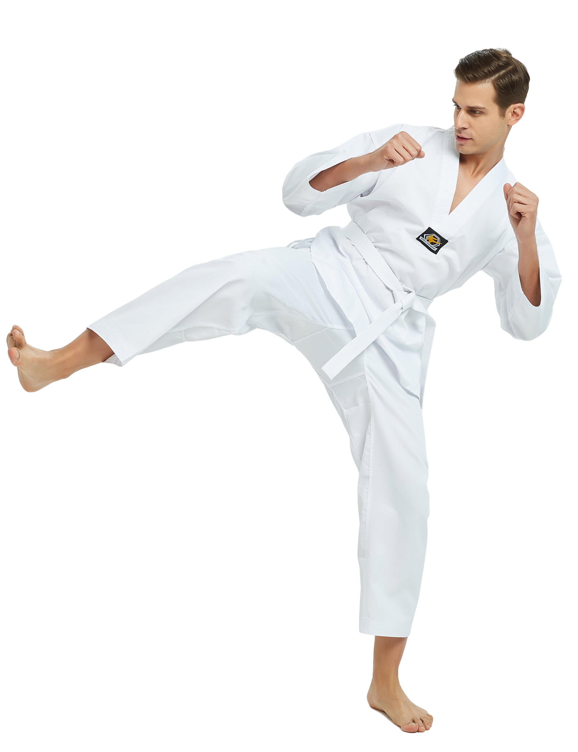 7.5 Oz Taekwondo Dobok - Student TKD Uniform with Belt, White or Black Trim, Size 1