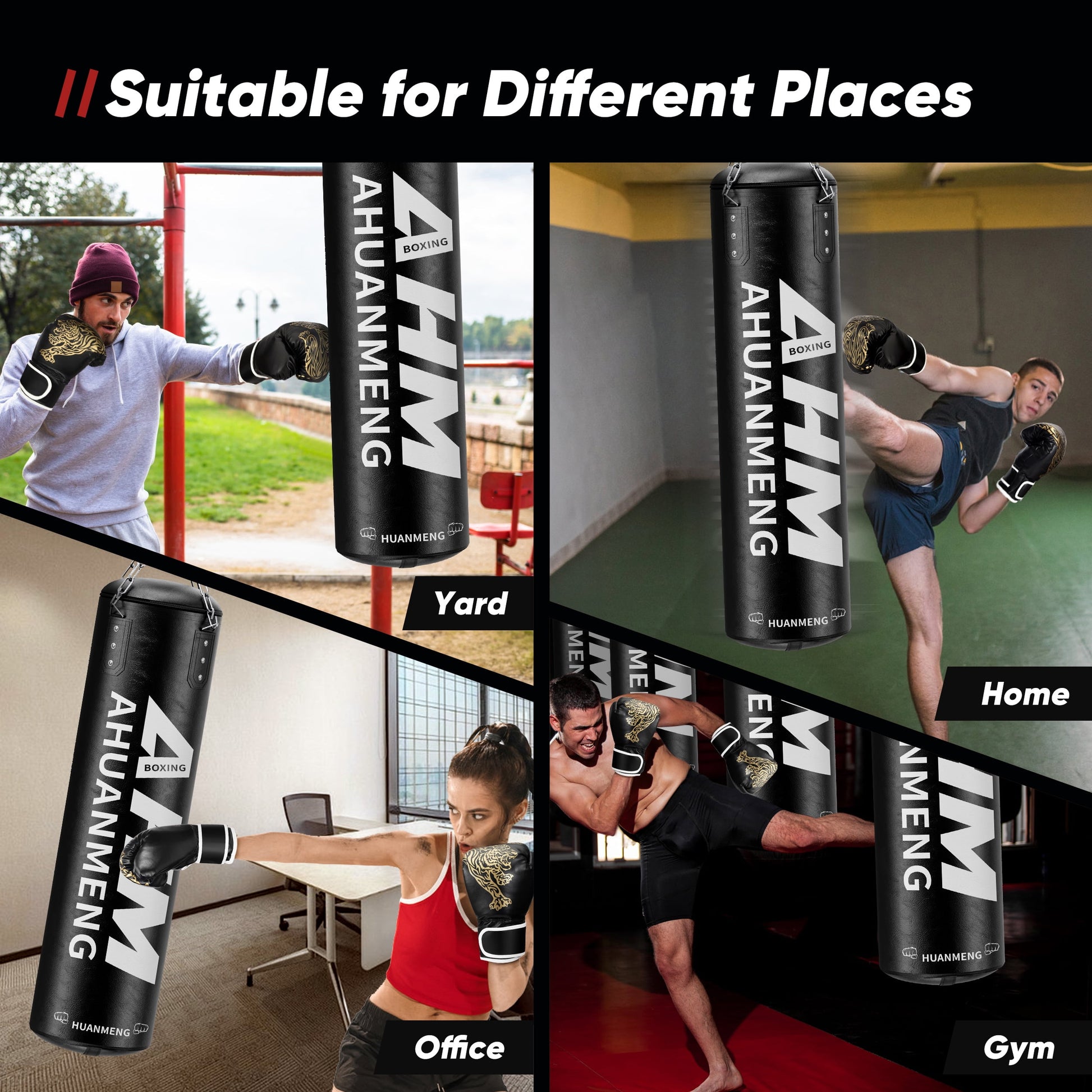 4FT PU Heavy Punching Bag Set for Adults with 12oz Gloves - MMA, Kickboxing, Home Gym Training Kit