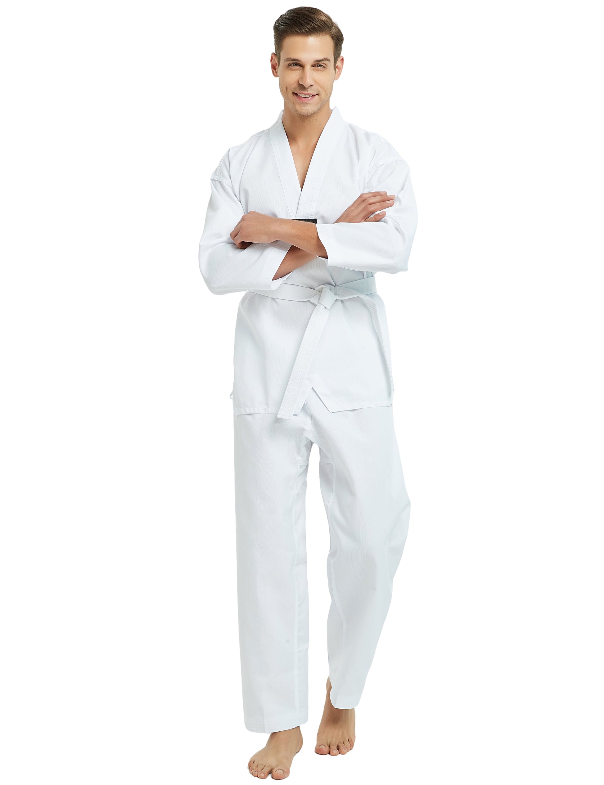 7.5 Oz Taekwondo Dobok - Student TKD Uniform with Belt, White or Black Trim, Size 1
