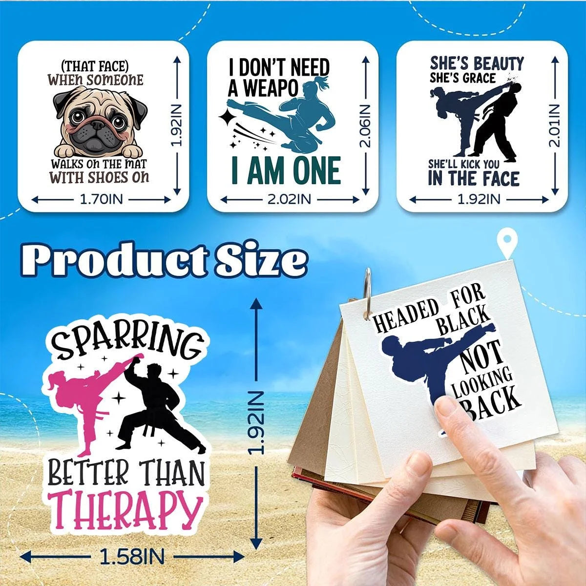 10 Martial Arts Stickers - Karate & Taekwondo Vinyl Decals, Black Belt Quotes, Fighter Girl Motivation