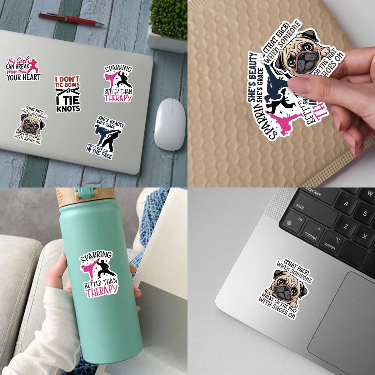 10 Martial Arts Stickers - Karate & Taekwondo Vinyl Decals, Black Belt Quotes, Fighter Girl Motivation