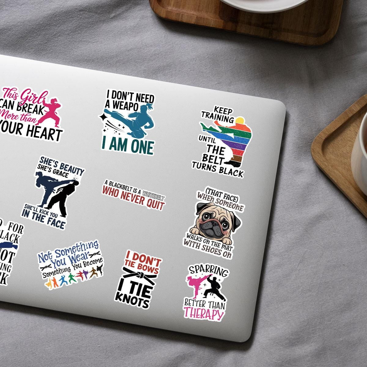10 Martial Arts Stickers - Karate & Taekwondo Vinyl Decals, Black Belt Quotes, Fighter Girl Motivation