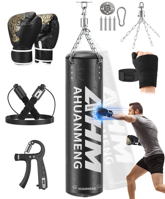4FT PU Heavy Punching Bag Set for Adults with 12oz Gloves - MMA, Kickboxing, Home Gym Training Kit