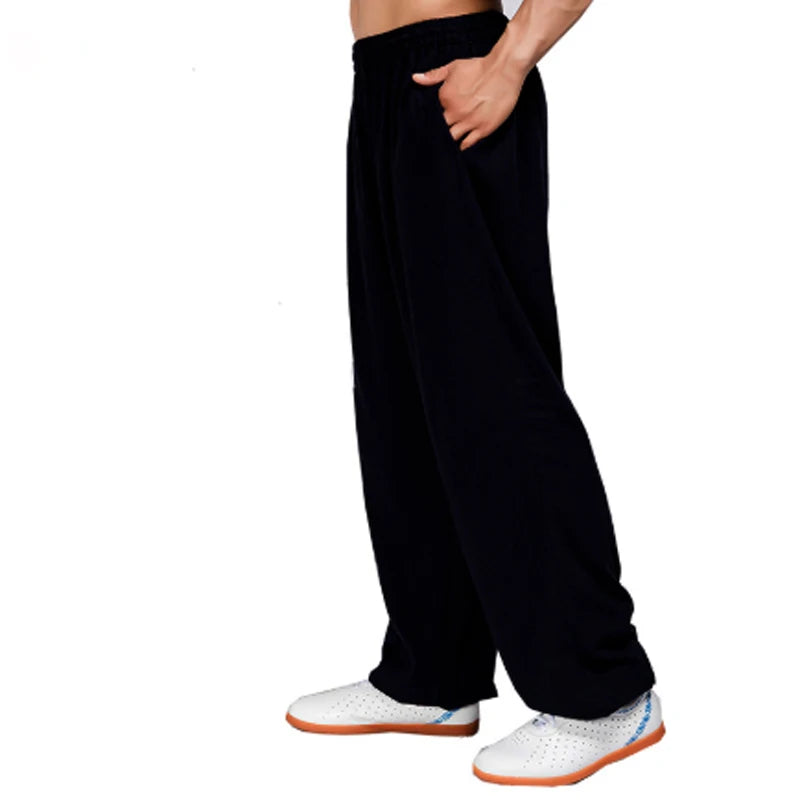 Loose Cotton Linen Tai Chi Bloomers - Men's Kung Fu & Yoga Practice Pants for Martial Arts & Running