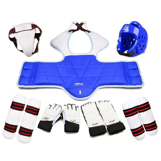 Taekwondo & Karate Protective Gear Set - Adult & Kids Jockstrap, Chest Guard, Helmet, Arm & Shin Guards