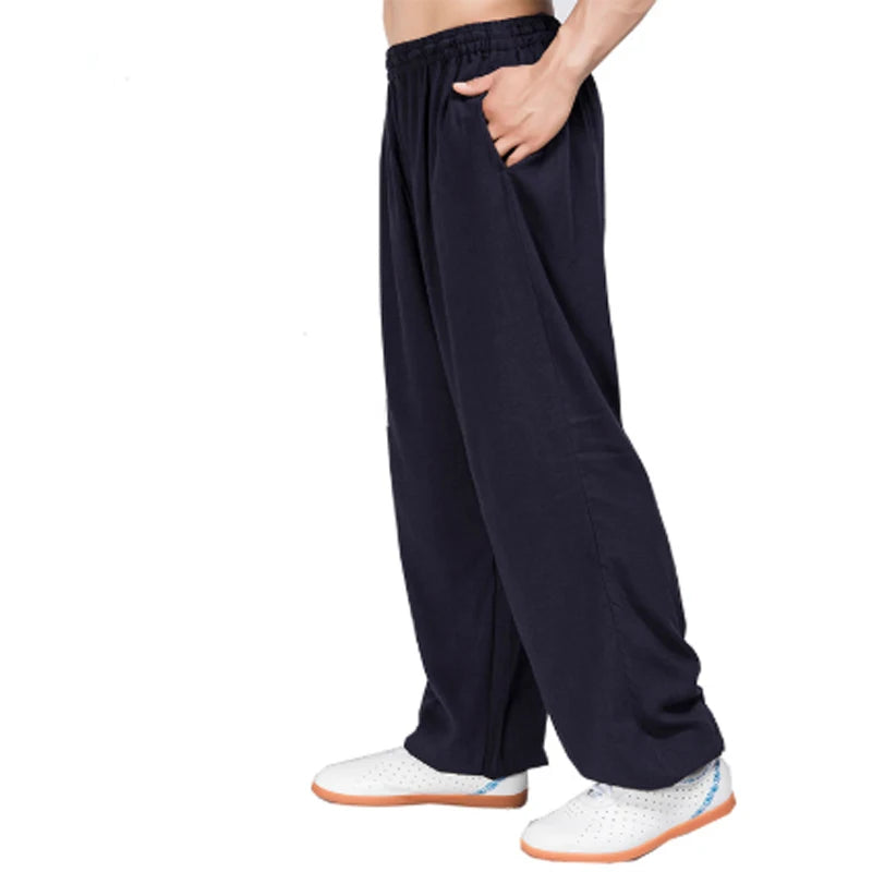 Loose Cotton Linen Tai Chi Bloomers - Men's Kung Fu & Yoga Practice Pants for Martial Arts & Running