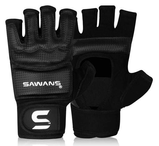 SAWANS Black MMA Gloves, Large - Karate, Kickboxing & Grappling Training Mitts for Men & Women