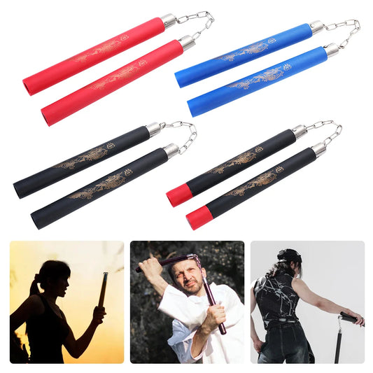 Foam Grip Nunchucks with Chain - Safe Training Nunchaku for Martial Arts Practice & Fitness