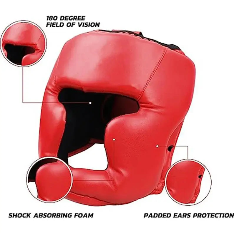 PU Boxing Headgear with Mask for Adults & Kids - Muay Thai, Taekwondo, Wrestling Protective Helmet