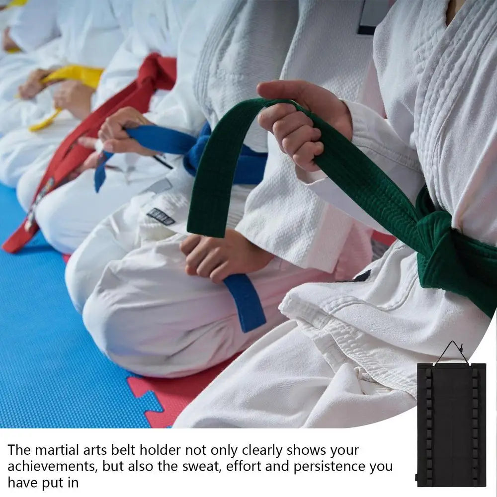 Wall-Mounted Taekwondo Belt Display Rack - Holds 12 Karate & Martial Arts Belts, Home Organizer