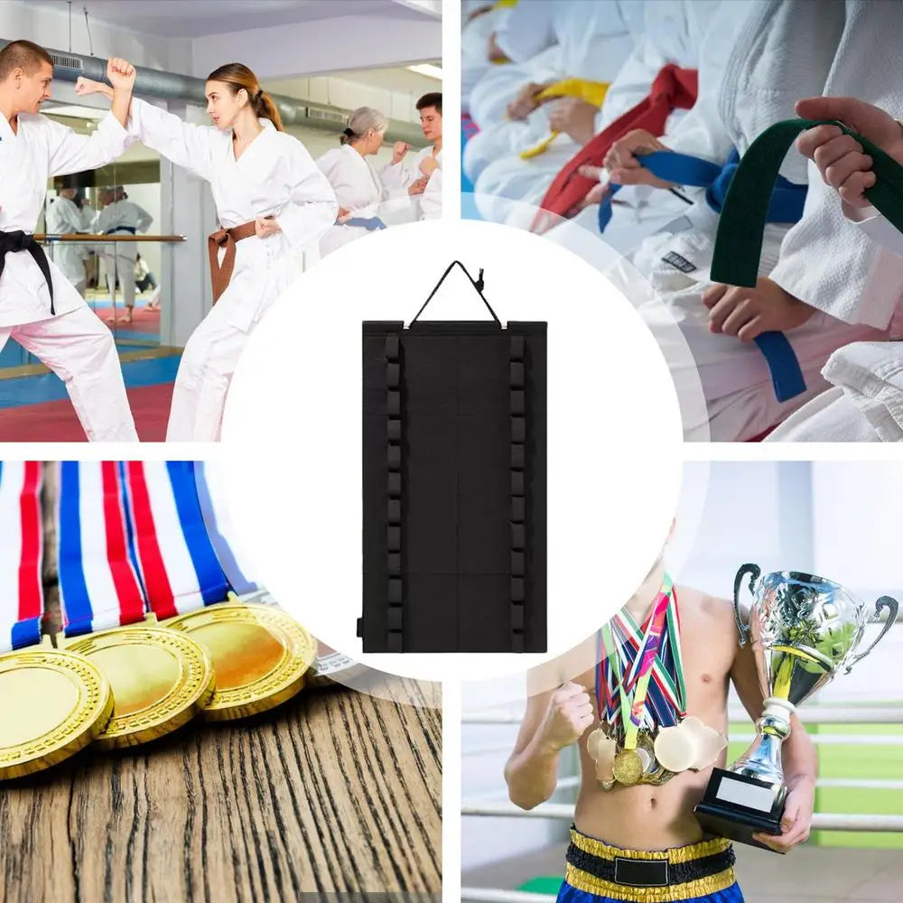 Wall-Mounted Taekwondo Belt Display Rack - Holds 12 Karate & Martial Arts Belts, Home Organizer