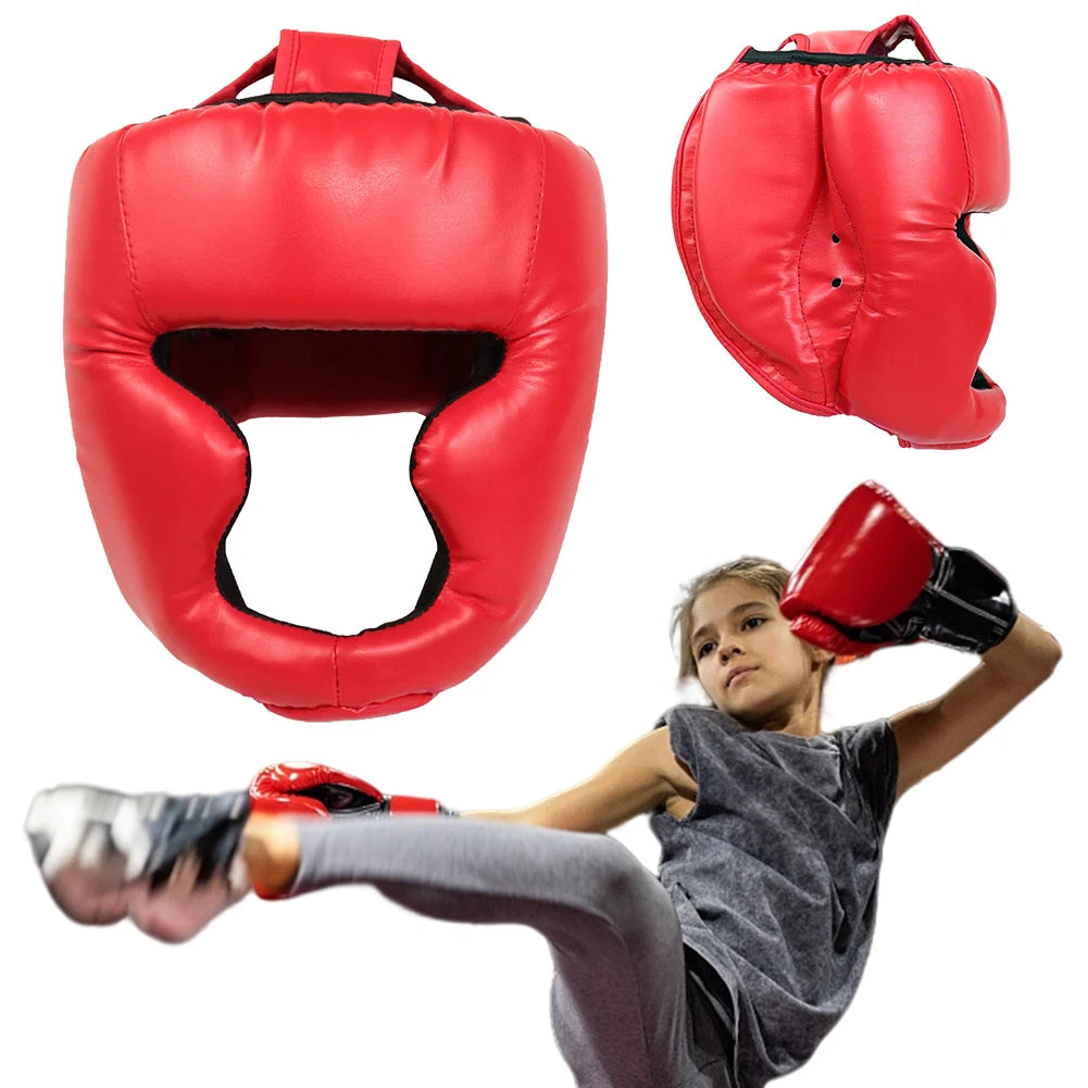 PU Boxing Headgear with Mask for Adults & Kids - Muay Thai, Taekwondo, Wrestling Protective Helmet