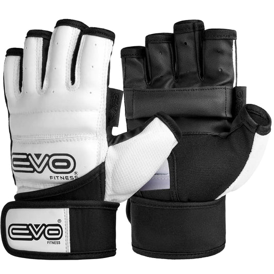 EVO Fitness White MMA Gloves, Medium - Gel-Padded for Muay Thai, Kickboxing, Grappling & Sparring