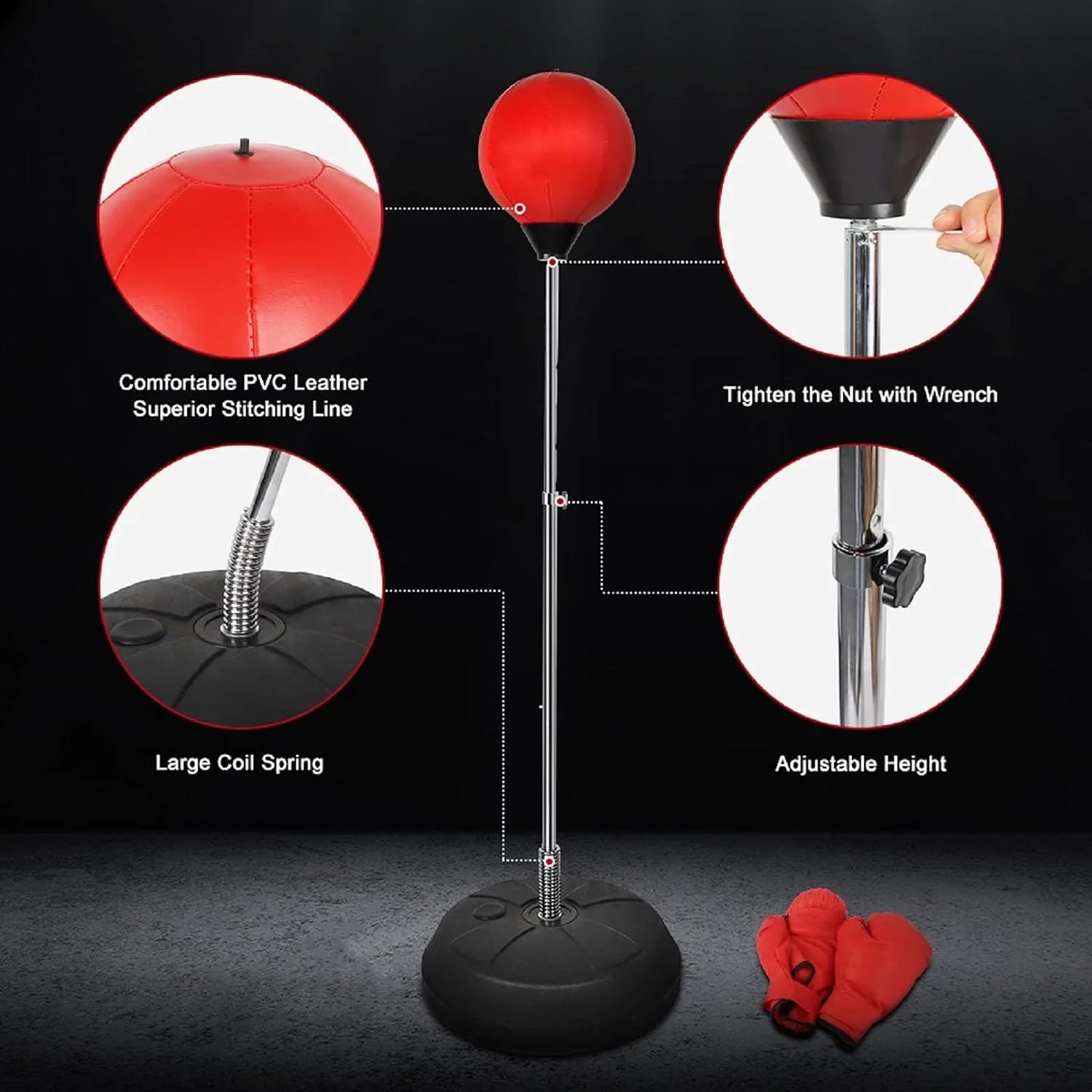 55-Inch Freestanding Punching Bag with Stand & Gloves, Height-Adjustable, Adult Boxing Set for Fitness & Martial Arts Training