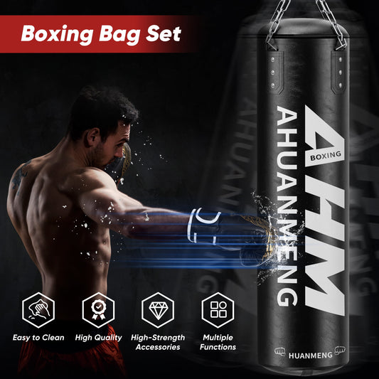 4FT PU Heavy Punching Bag Set for Adults with 12oz Gloves - MMA, Kickboxing, Home Gym Training Kit