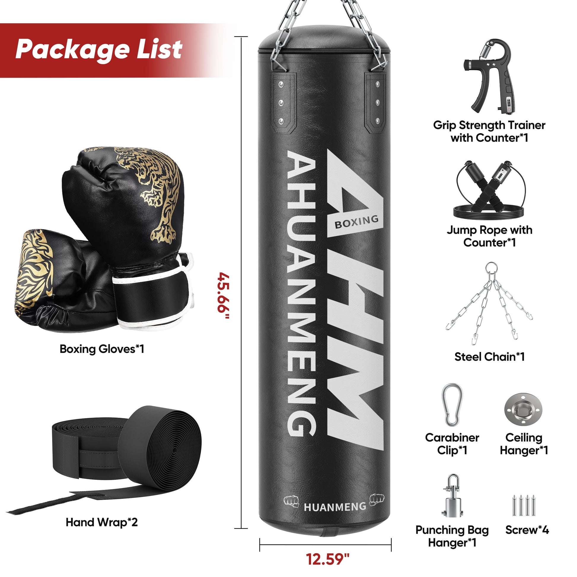 4FT PU Heavy Punching Bag Set for Adults with 12oz Gloves - MMA, Kickboxing, Home Gym Training Kit