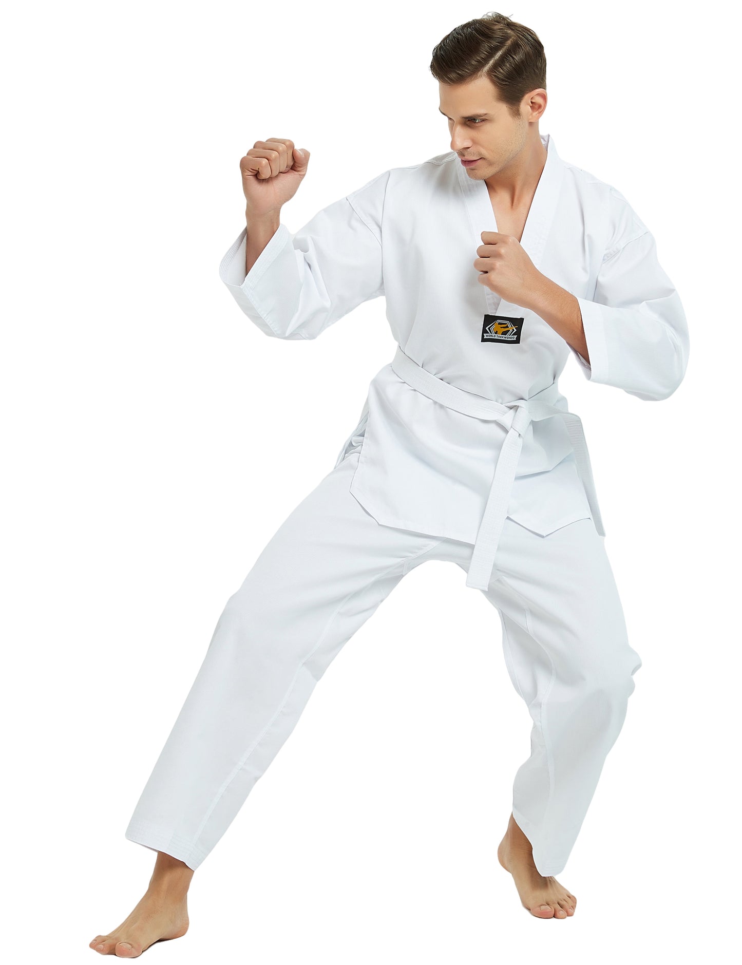 7.5 Oz Taekwondo Dobok - Student TKD Uniform with Belt, White or Black Trim, Size 1