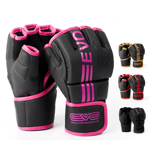 EVO Fitness Matte Black & Pink MMA Gloves, Small - Grappling, Sparring & Punching Bag Gloves for Muay Thai, UFC & Boxing